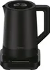 A black electric kettle on its charging base. Podgląd zdjęcia produktu