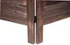 A close-up view of the bottom section of a wooden room divider, showing the hinge connecting two panels. Podgląd zdjęcia produktu