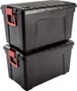 Two black storage boxes stacked on top of each other, with red clasps. Produktbild-Vorschau