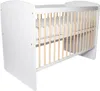 A white baby crib with wooden slats is shown against a white background. Produktbild-Vorschau