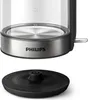 Close-up of the base and lower part of a glass electric kettle, with its power base shown separately below. Produktbild-Vorschau