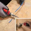 A collage showing a person using tools to strip wire and install a hinge. Produktbild-Vorschau
