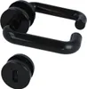 A black door handle set and a keyhole escutcheon are displayed against a white background. Produktbild-Vorschau