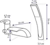 A diagram showing the dimensions of a bathtub faucet and shower head. Produktbild-Vorschau