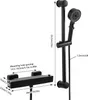 A diagram showing the dimensions of a black thermostatic shower mixer system. Náhled obrázku produktu