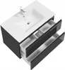 A modern bathroom vanity with a sink and two open drawers, shown from a slightly elevated angle against a white background. Produktbild-Vorschau