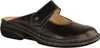 A black leather clog shoe is shown from a side angle on a white background. Podgląd zdjęcia produktu