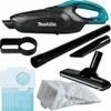 A collection of Makita vacuum cleaner accessories and parts laid out on a white background. Podgląd zdjęcia produktu