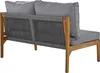 Rear view of a grey outdoor sofa with a wooden frame. Voir les images du produit