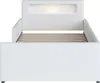 A white bed frame with a slatted base and a headboard with integrated lighting. Produktbild-Vorschau