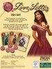The back of a board game box for 'Love Letter Classic' featuring game cards, tokens, and a woman in a dress. Produktbild-Vorschau