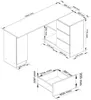 A technical drawing of an L-shaped desk with dimensions indicated. Produktbild-Vorschau
