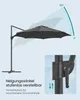 A diagram illustrating the adjustable tilt angle of a cantilever umbrella, with a close-up inset of the crank mechanism. Produktbild-Vorschau