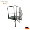 A metal staircase with a platform and railings, shown against a white background. Podgląd zdjęcia produktu