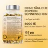 A bottle of vitamin D3 softgels with marketing text on the right side. Produktbild-Vorschau