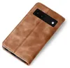 A brown flip cover case for a smartphone is shown against a white background. Produktbild-Vorschau