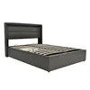 A gray upholstered bed frame with a headboard and integrated LED lighting, shown from a side angle against a white background. Produktbild-Vorschau