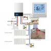 Diagram of a heating system showing a boiler, thermostat, radiators, and underfloor heating. Produktbild-Vorschau