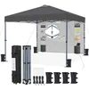 A gray pop-up canopy tent with its accessories laid out on a white background. Produktbild-Vorschau