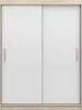 A front view of a sliding door wardrobe with white doors and a light wood frame. Náhled obrázku produktu