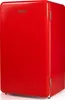 A red retro-style mini refrigerator. Voir les images du produit