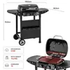 A gas grill and griddle combo with dimensions and feature callouts. Produktbild-Vorschau