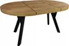 A wooden oval table with black legs on a white background. Náhled obrázku produktu