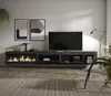 A modern living room with a wall-mounted TV stand featuring an electric fireplace. Produktbild-Vorschau