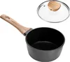 A black saucepan with a wooden handle and a glass lid with a wooden knob are displayed against a white background. Náhľad obrázku produktu