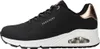 A side view of a black Skechers Uno sneaker with rose gold accents. Náhled obrázku produktu