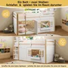 A collage showing a loft bed with a play area underneath, presented in two different configurations. Voir les images du produit