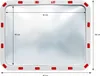 A rectangular traffic mirror with red and white reflective markers around the frame, showing dimensions. Podgląd zdjęcia produktu