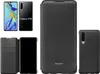 A collage of images showing a black Huawei P30 phone and a black book-style phone case. Produktbild-Vorschau