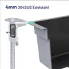 A digital caliper is measuring the thickness of a stainless steel sink edge, with text indicating the material and thickness. Podgląd zdjęcia produktu