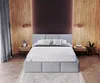 A modern bedroom with a large bed, wooden accent wall, and ambient lighting. Produktbild-Vorschau