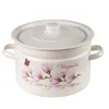 A cream-colored enamel pot with a lid, decorated with pink magnolia flowers and a butterfly. The word 'Magnolia' is written on the side. Produktbild-Vorschau