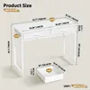 A diagram showing the dimensions and weight capacity of a white desk. Produktbild-Vorschau