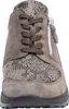 A close-up front view of a gray leather and textile sneaker with a snake-print accent. Produktbild-Vorschau