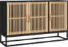 A black and wood sideboard on a light gray background. Náhled obrázku produktu