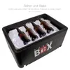 A black styrofoam cooler box filled with ice and four brown bottles. Produktbild-Vorschau