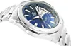 A close-up, angled shot of a silver and blue men's wristwatch. Produktbild-Vorschau