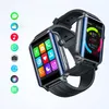Two smartwatches are shown, one in the foreground and one slightly behind it. The smartwatch on the left displays a grid of colorful app icons, while the one on the right shows activity tracking data. To the left of the watches, a vertical column of circul Náhled obrázku produktu