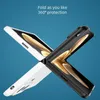 Two foldable phone cases, one white and one black, are shown in a crossed position against a blue background. Produktbild-Vorschau