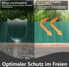 A split image showing a green fence with different outdoor conditions and features highlighted. Voir les images du produit