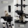 A split image showing a cat on a cat tree on the left and a cat jumping on a cat tree on the right. Náhled obrázku produktu