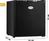 A black mini-refrigerator with dimensions indicated. Náhľad obrázku produktu