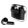 A black wireless earbud and its transparent charging case are displayed against a white background. Podgląd zdjęcia produktu
