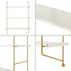 A collage of images showing a white wall shelf with a gold frame and marble-effect shelves. Voir les images du produit