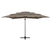 vidaXL Parasol avec mât en aluminium 4 couches Taupe Voir les images du produit 11