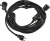 A coiled black extension cord with multiple sockets and a European plug. Produktbild-Vorschau